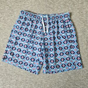 Bearbottom Swim Trunks Men's Large Blue Printed Beach Shorts Lined 5.5" Preppy